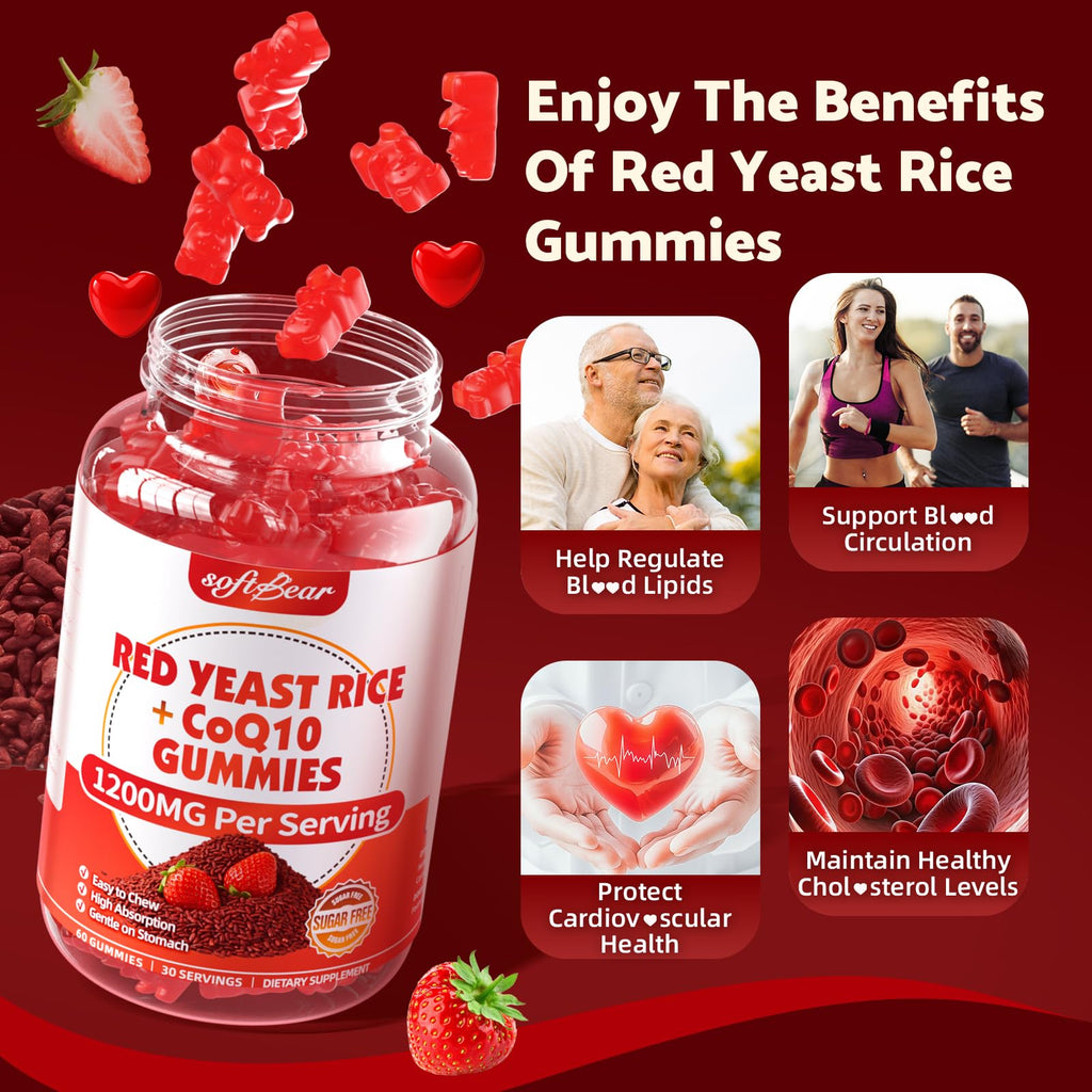 Sugar Free Red Yeast Rice with CoQ10 1200mg Strawberry Flavor 120 Count T29456