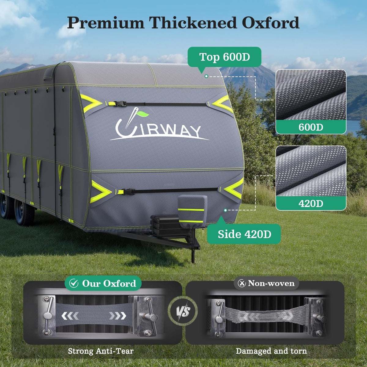 600D Oxford Waterproof Rip-Stop RV Cover 24-27ft with 4 Tire Covers L40076