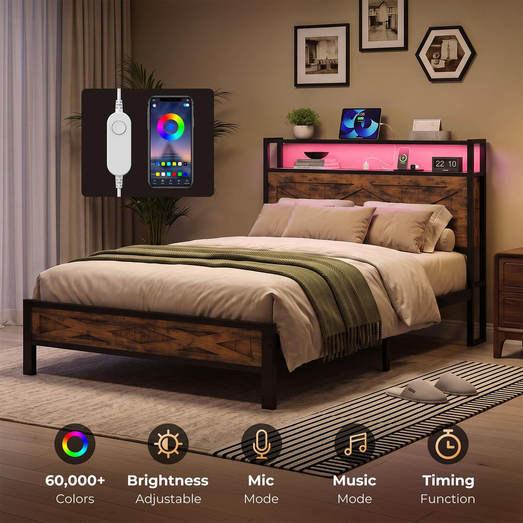 Twin Metal Bed Frame with Storage Headboard E190