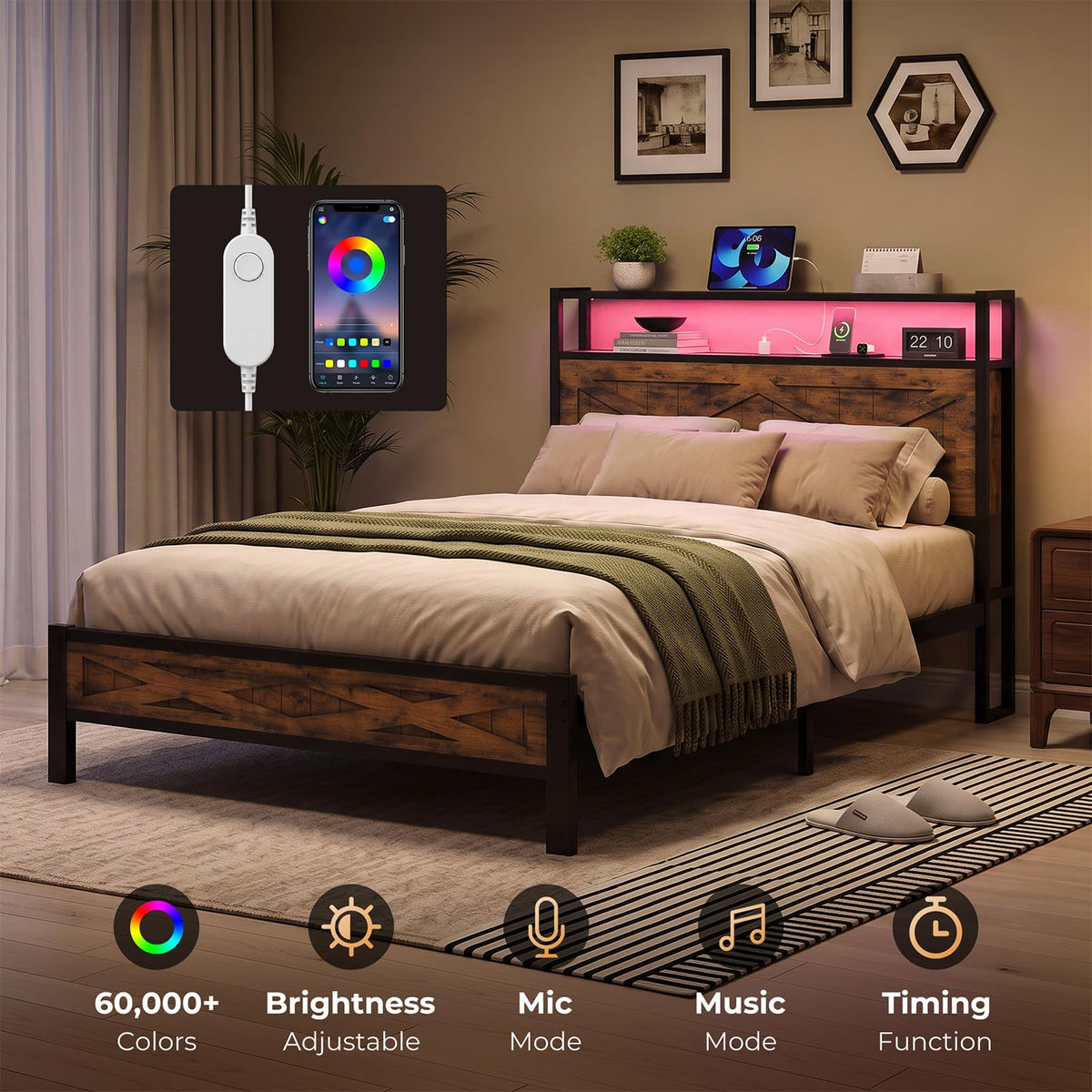 Twin Metal Bed Frame with Storage Headboard E190