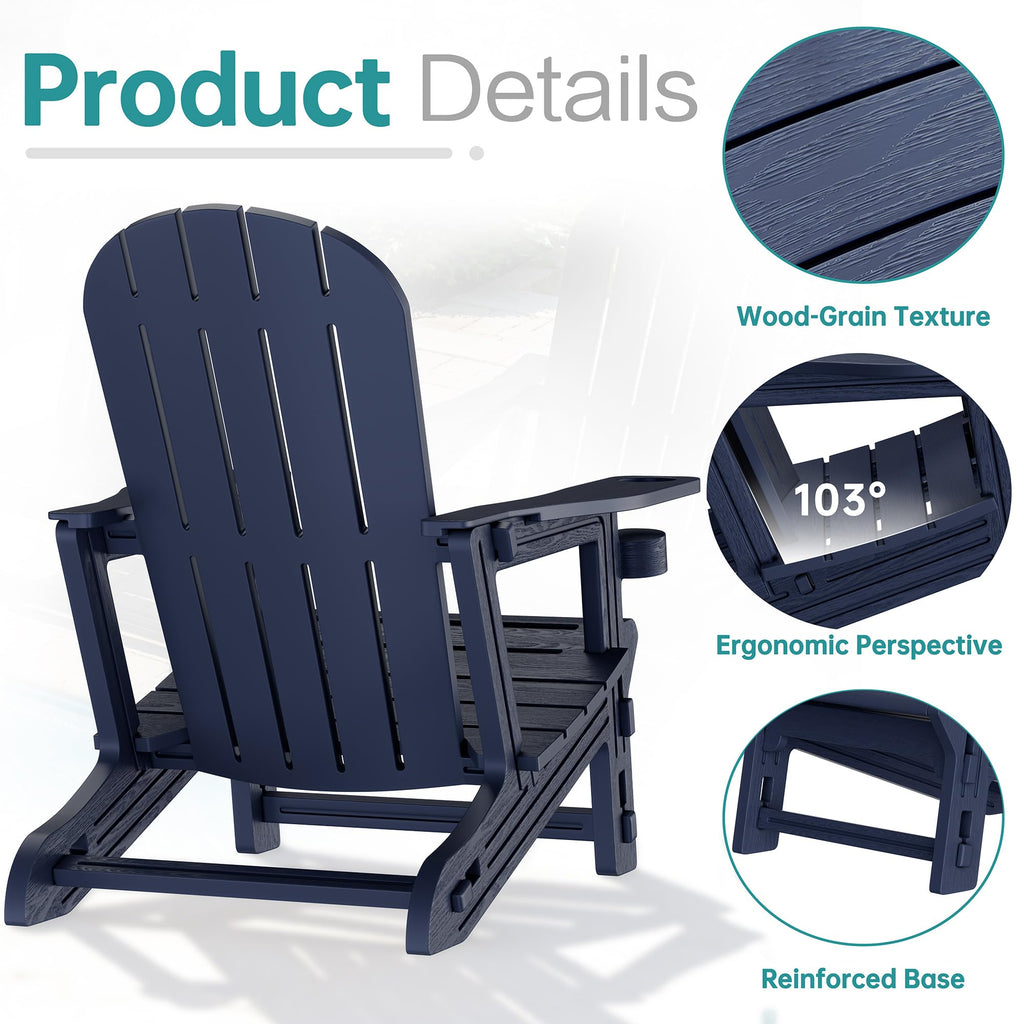 Dark Blue HDPE Adirondack Chairs Set of 2 with Cup Holder A344