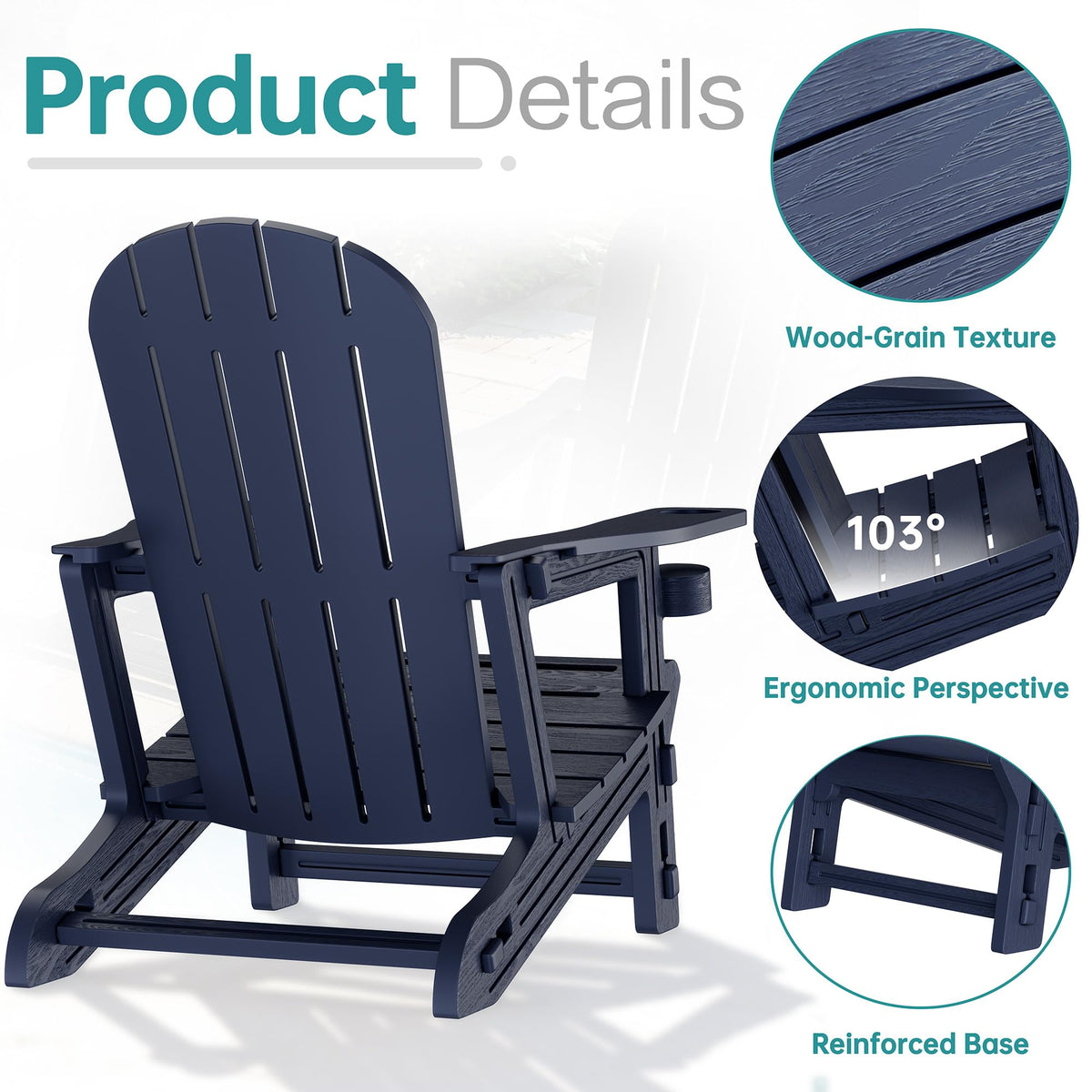 Dark Blue HDPE Adirondack Chairs Set of 2 with Cup Holder A344