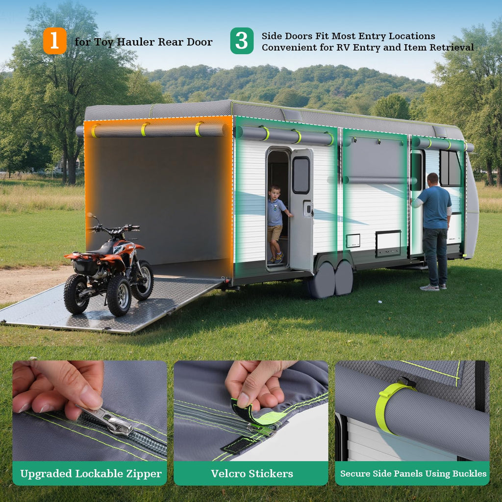 600D Oxford Waterproof Rip-Stop RV Cover 24-27ft with 4 Tire Covers L40076