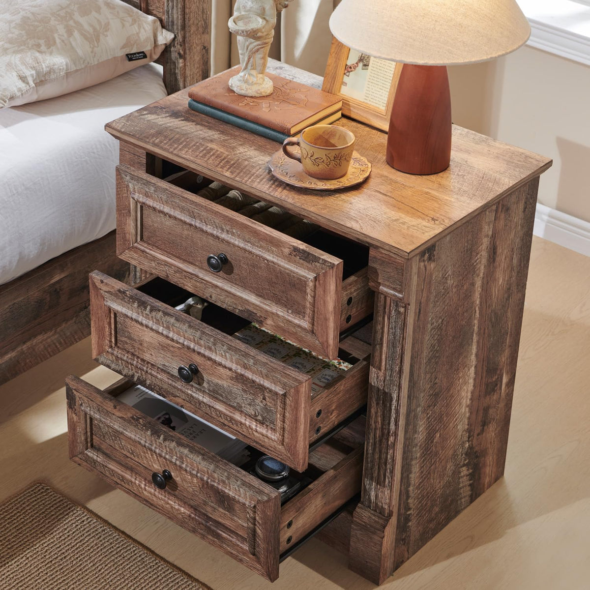 26" Tall 3 Drawer Light Brown Nightstand P96102