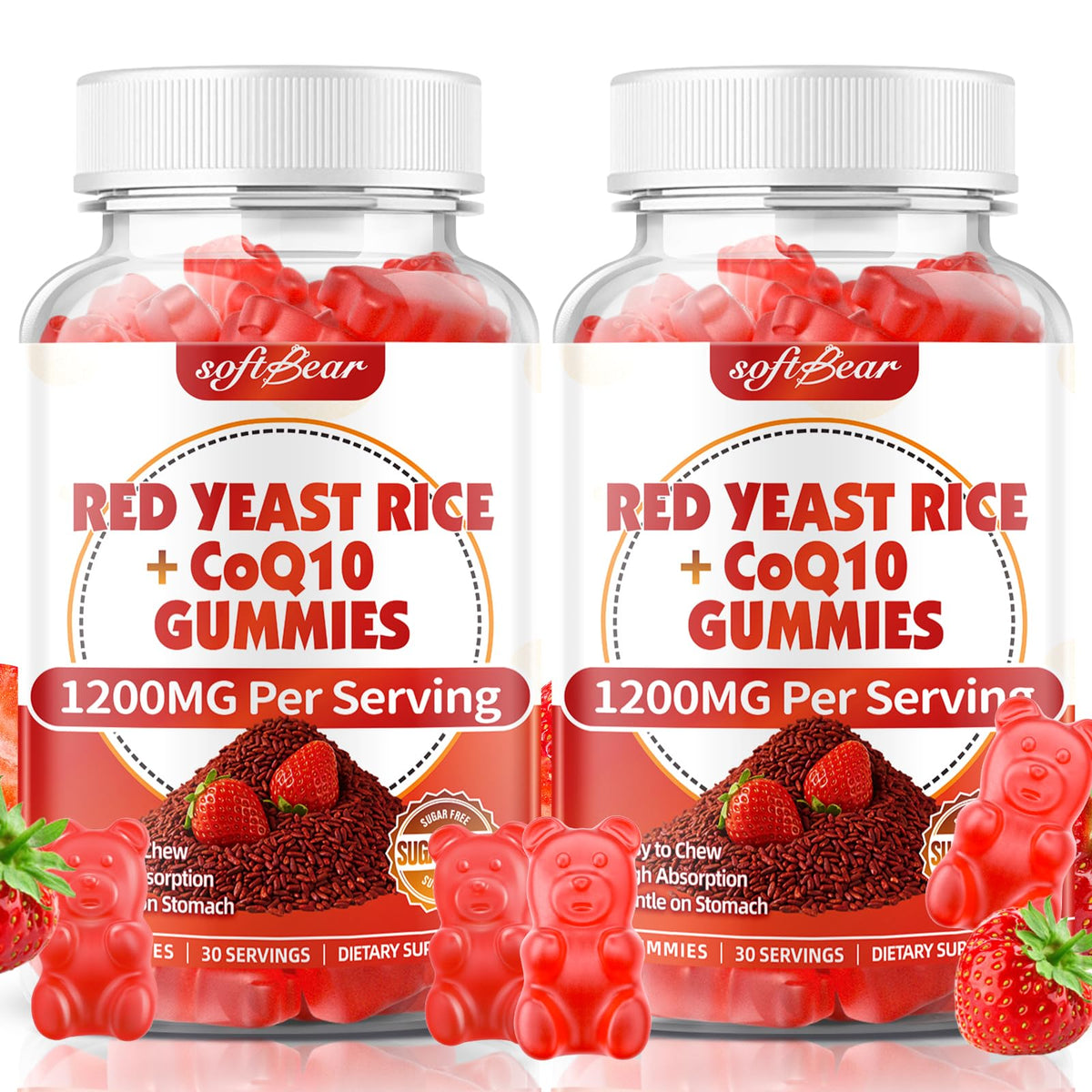 Sugar Free Red Yeast Rice with CoQ10 1200mg Strawberry Flavor 120 Count T29456