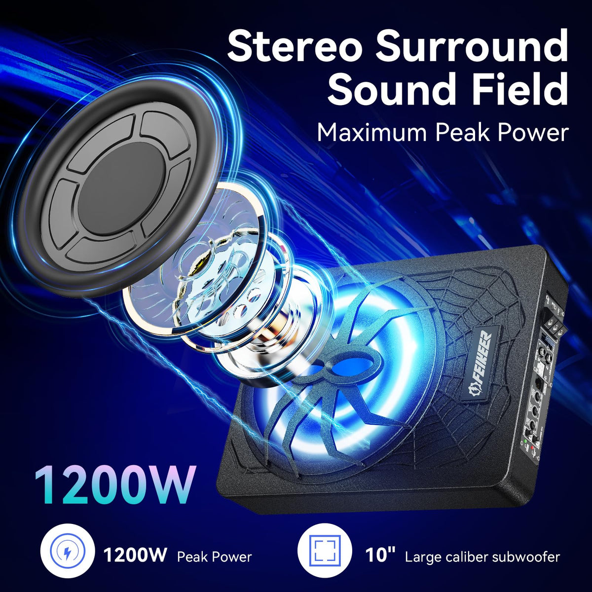 10" 1200W UnderSeat Subwoofer and Amp Package T245