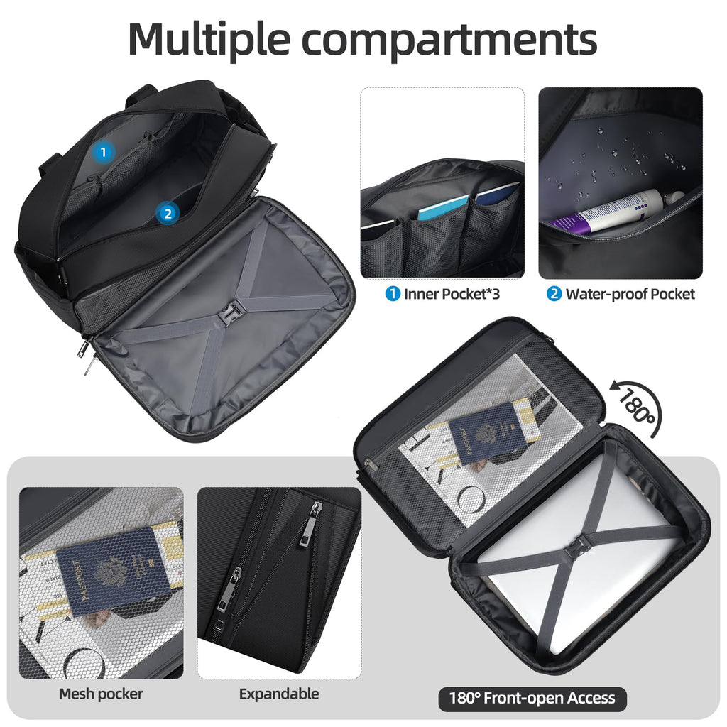 Black Expandable Carry-On Luggage Duffel Bag with Adjustable Strap R303
