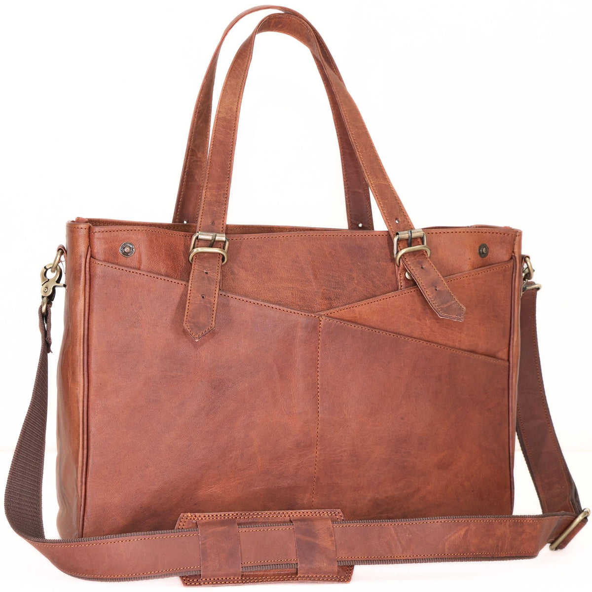 17-inch Large Brown Genuine Leather Laptop Bag I4006