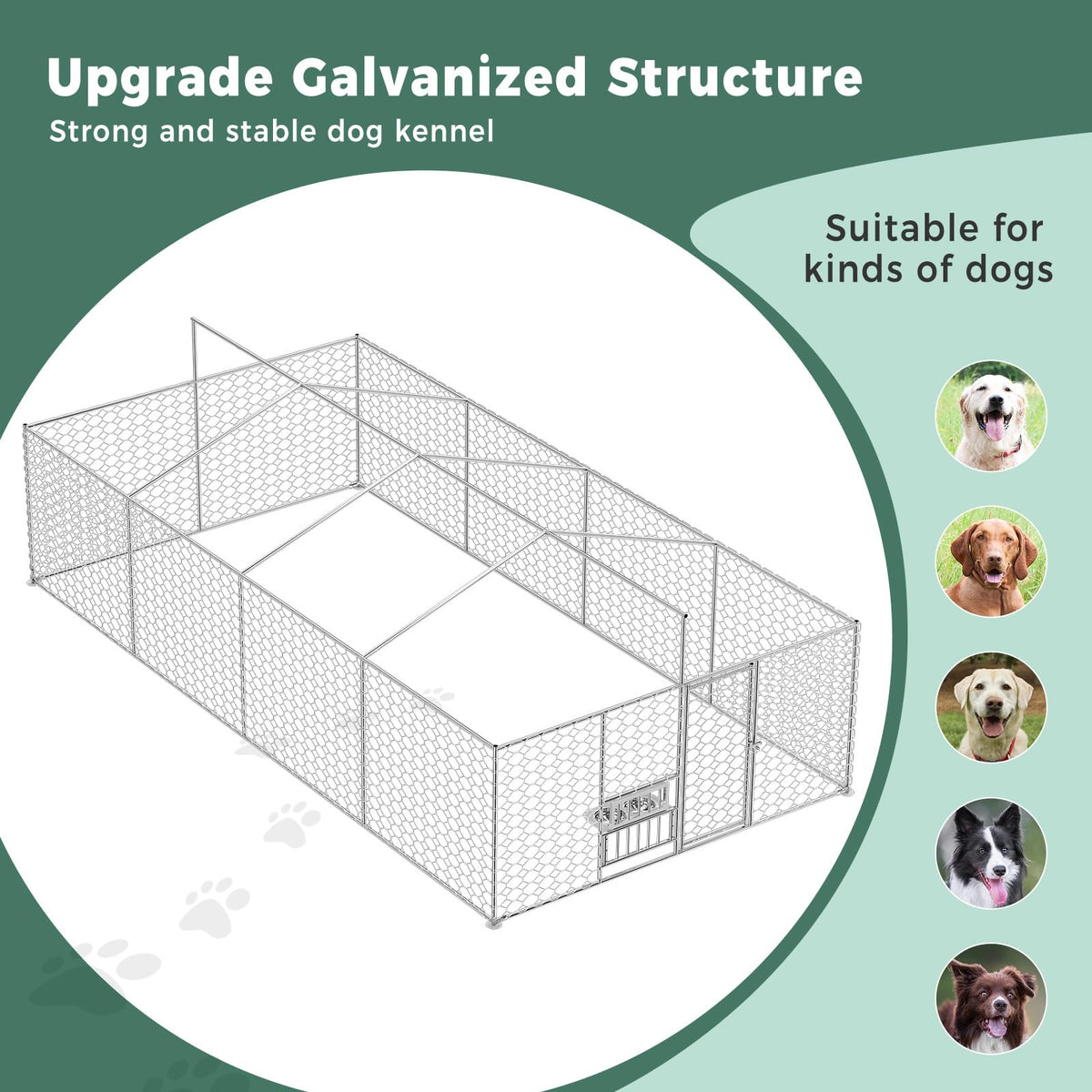 10×20FT Heavy Duty Chain Link Dog Kennel with Roof V11653