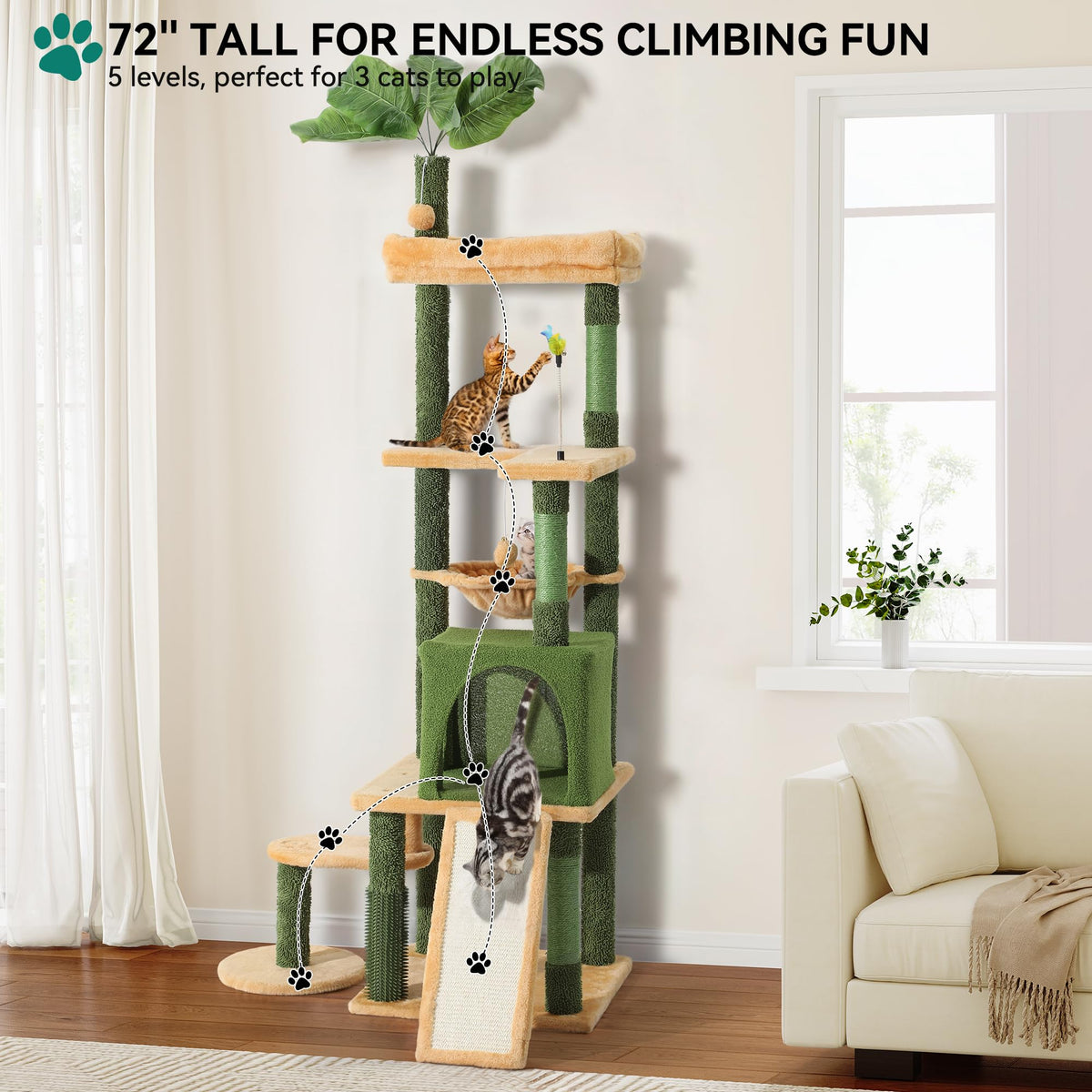Tall Cat Tree Tower with Leaves Z9607