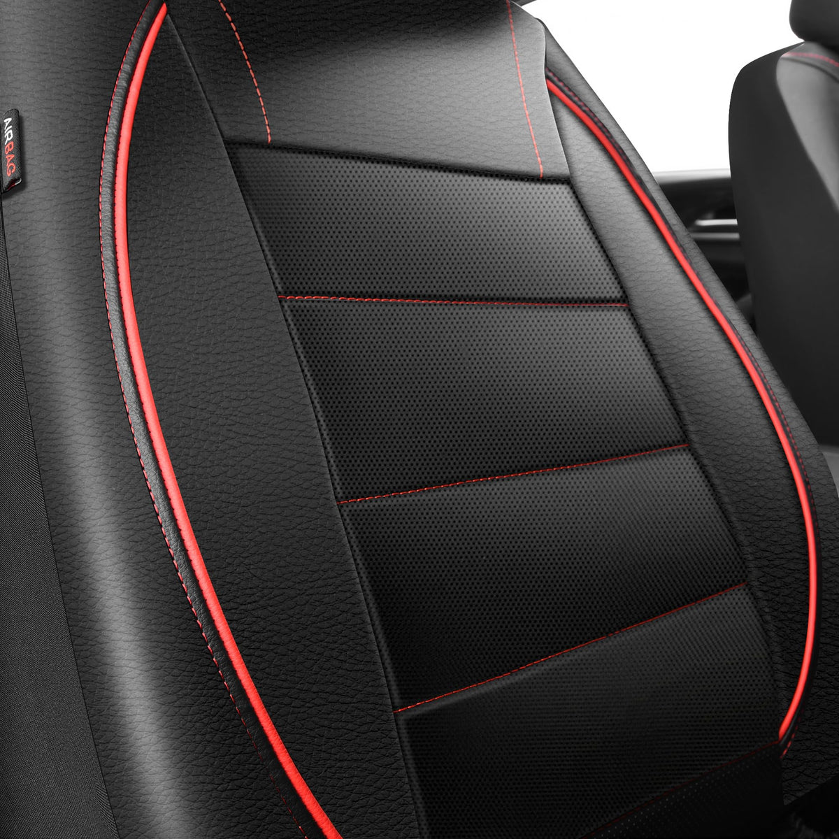 Black Red Faux Leather Front Seat Covers U712