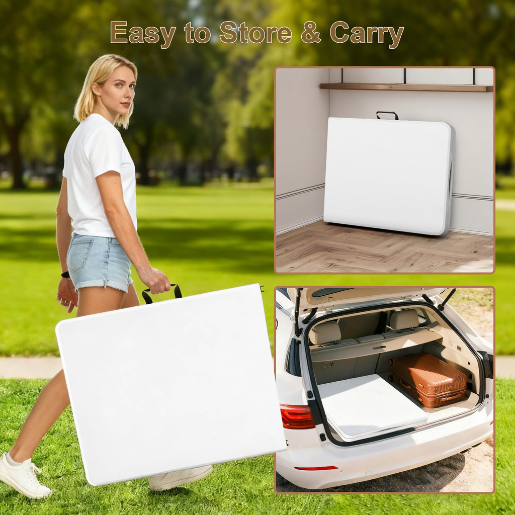 White 6ft Folding Table with Carrying Handle J881074