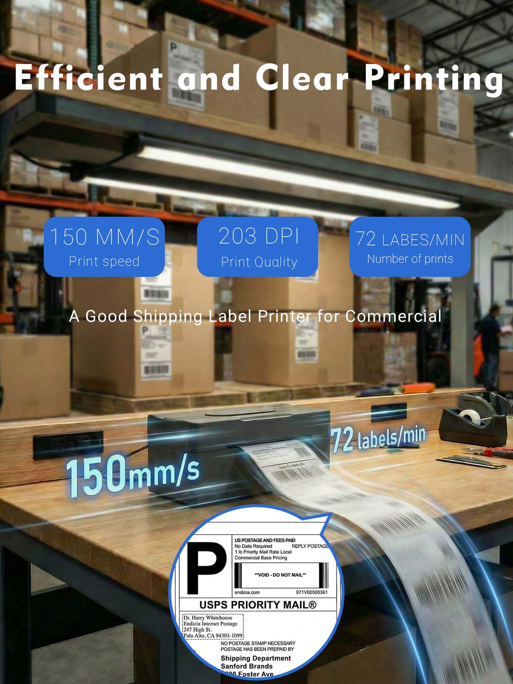 Bluetooth Thermal Shipping Label Printer 4x6 Black N3345