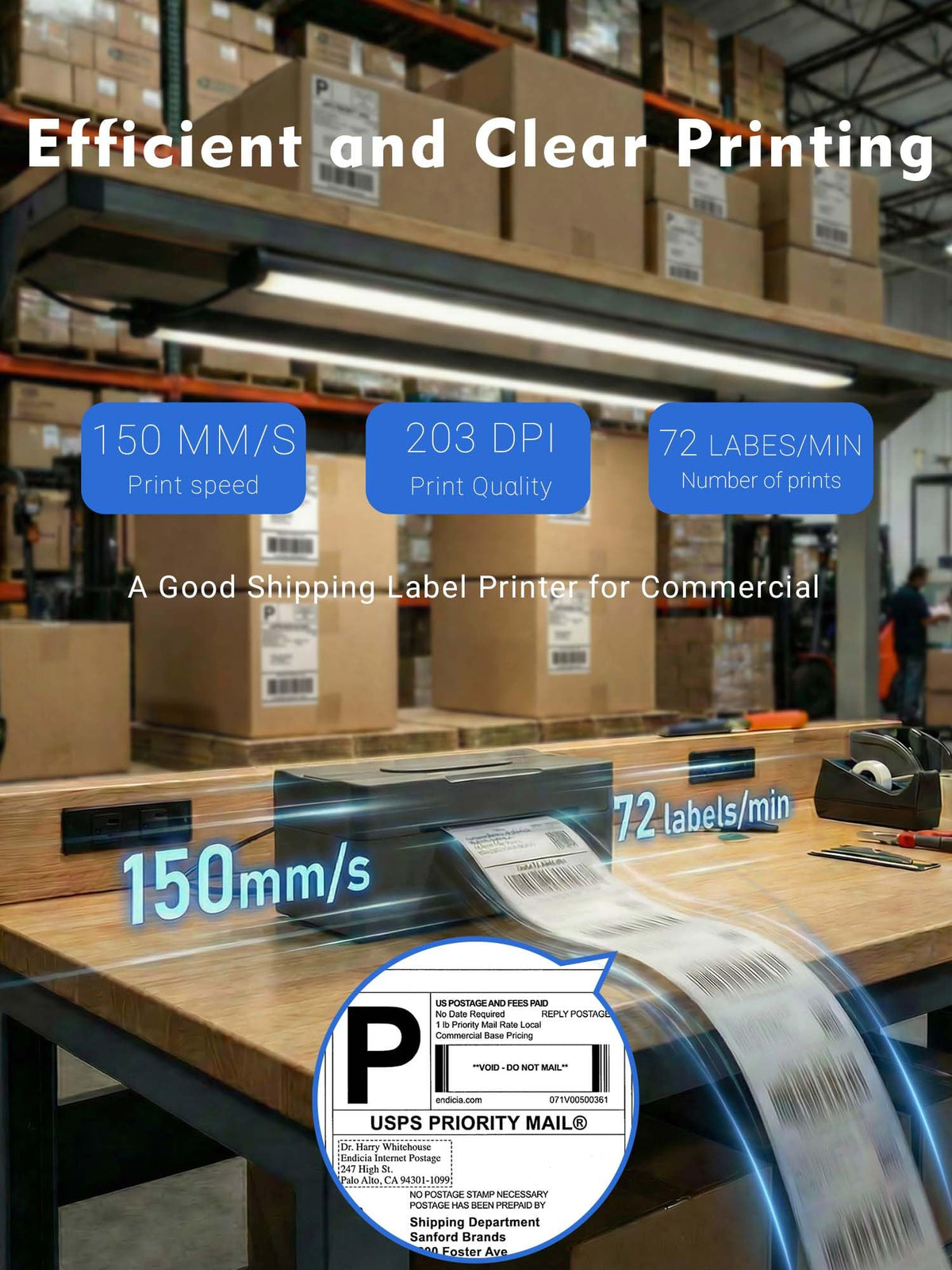 Bluetooth Thermal Shipping Label Printer 4x6 Black N3345