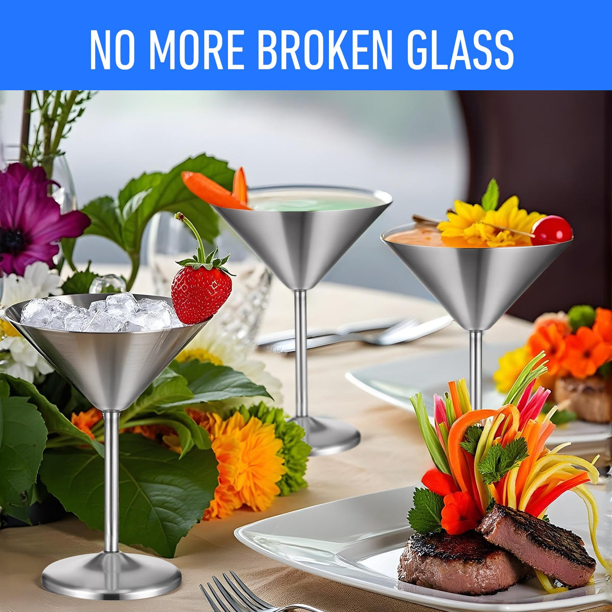 4-Pack Stainless Steel Martini Glasses 8.5oz N738601