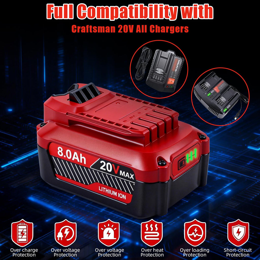 20V 8.0Ah Lithium ion Replacement Battery 2 Piece H195