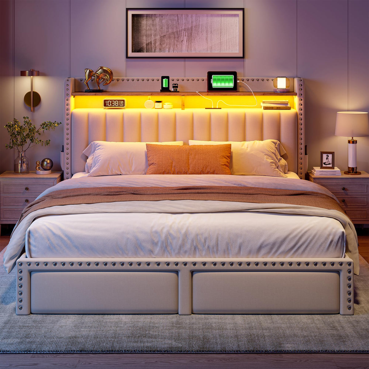 Queen Size Bed Frame with 2 Drawers Q39477