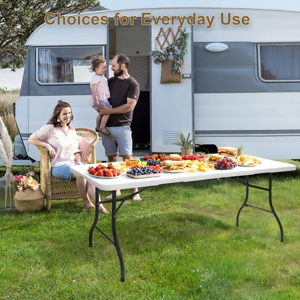 White 6ft Folding Table with Carrying Handle J881074
