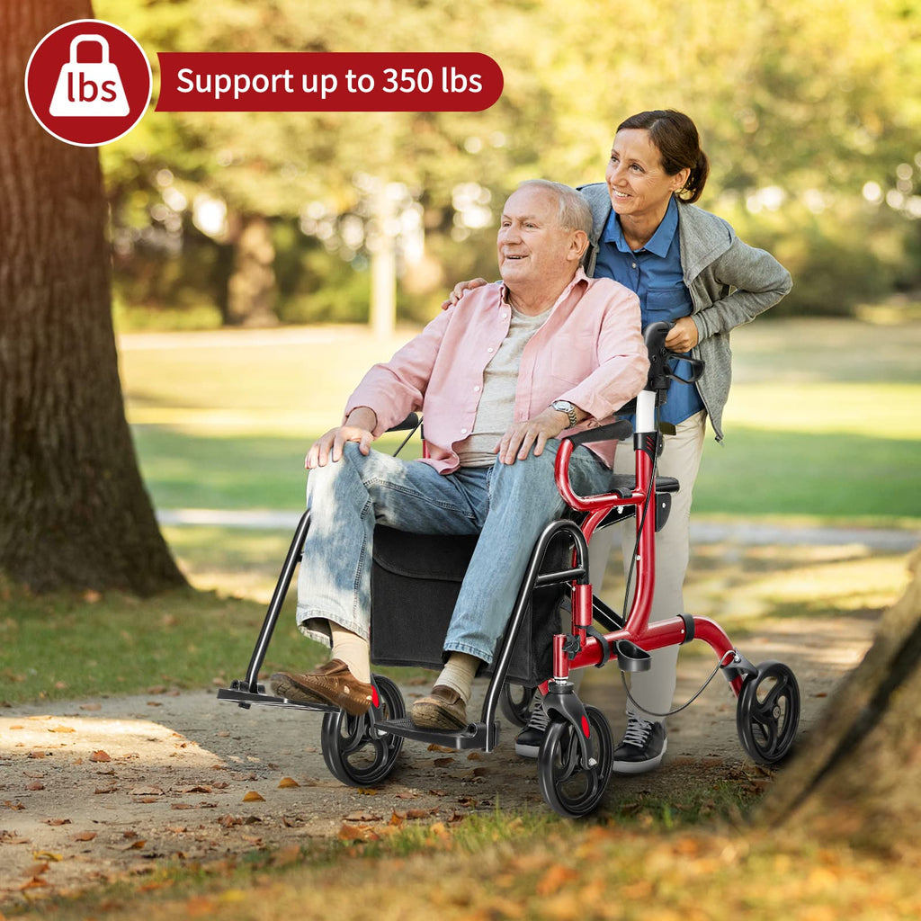 2-in-1 Folding Rollator Walker with Seat, Red S4669