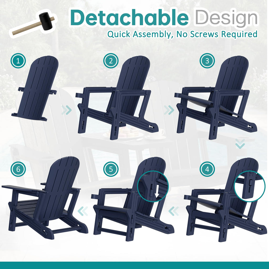 Dark Blue HDPE Adirondack Chairs Set of 2 with Cup Holder A344