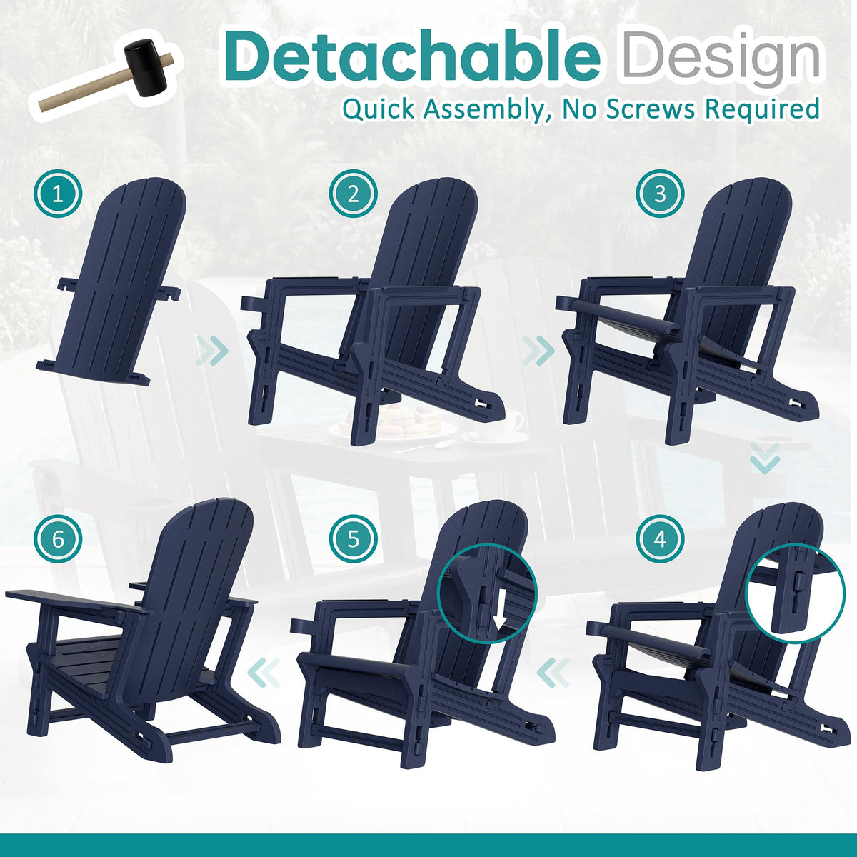 Dark Blue HDPE Adirondack Chairs Set of 2 with Cup Holder A344
