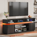 Black 2 Tier TV Stand with RGB LED Lights and Storage Cabinets E7791