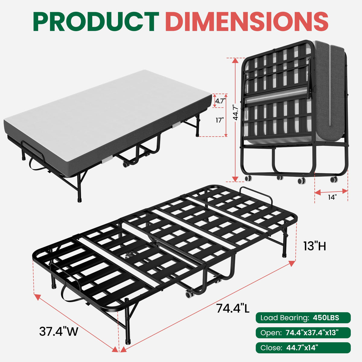 75"x38" Folding Bed with Mattress R130777