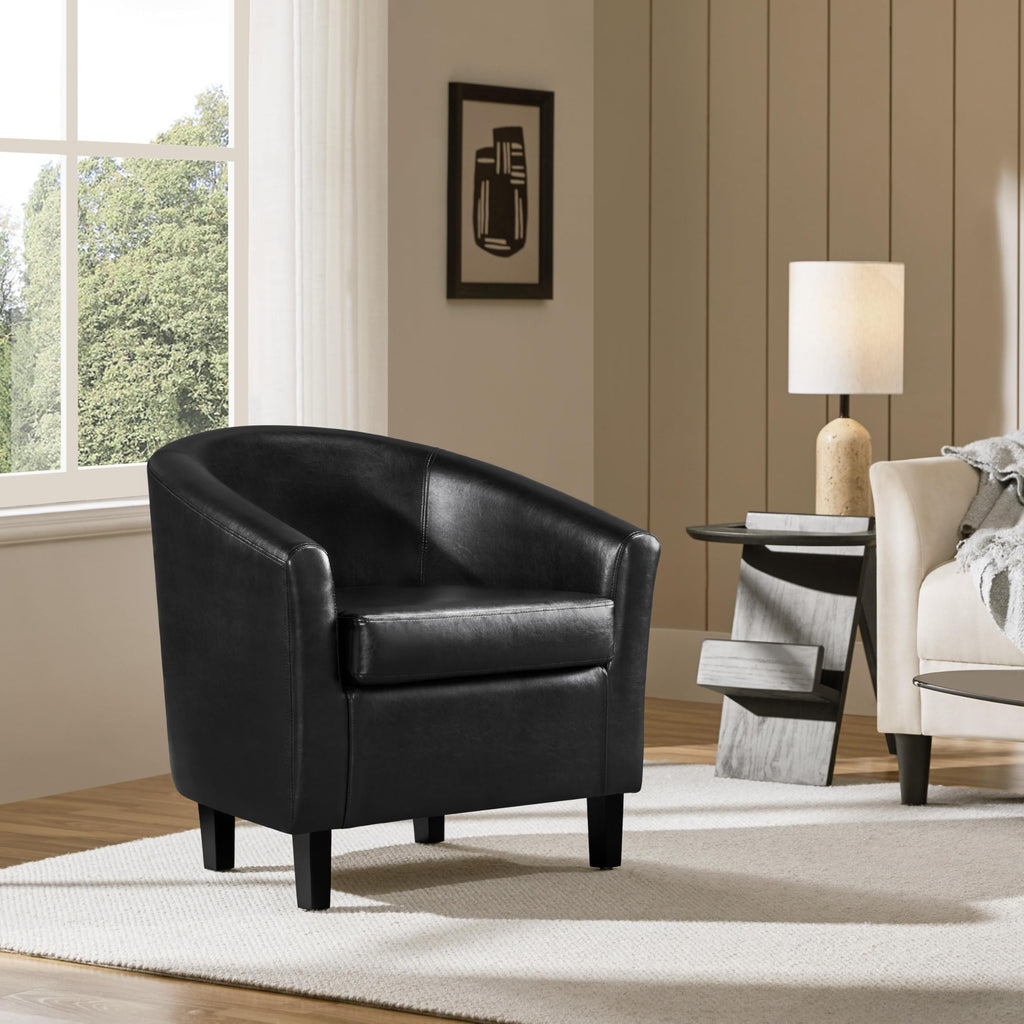 Black Faux Leather Barrel Accent Chairs Y231