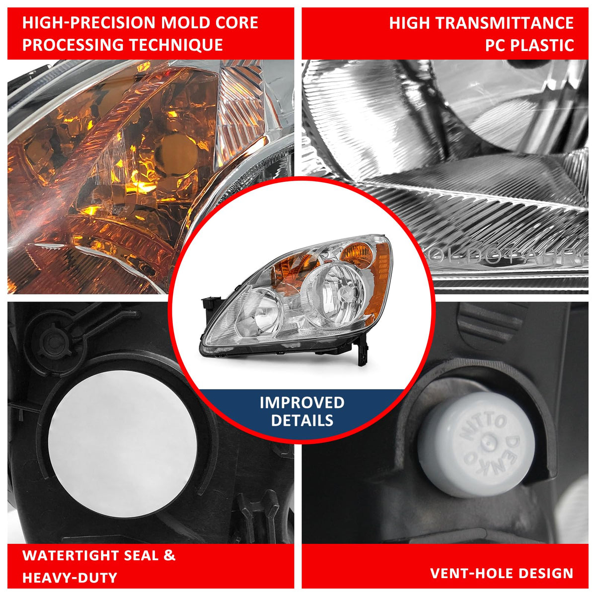 Headlight Chrome Housing Amber Reflector Replacement Pair M28165