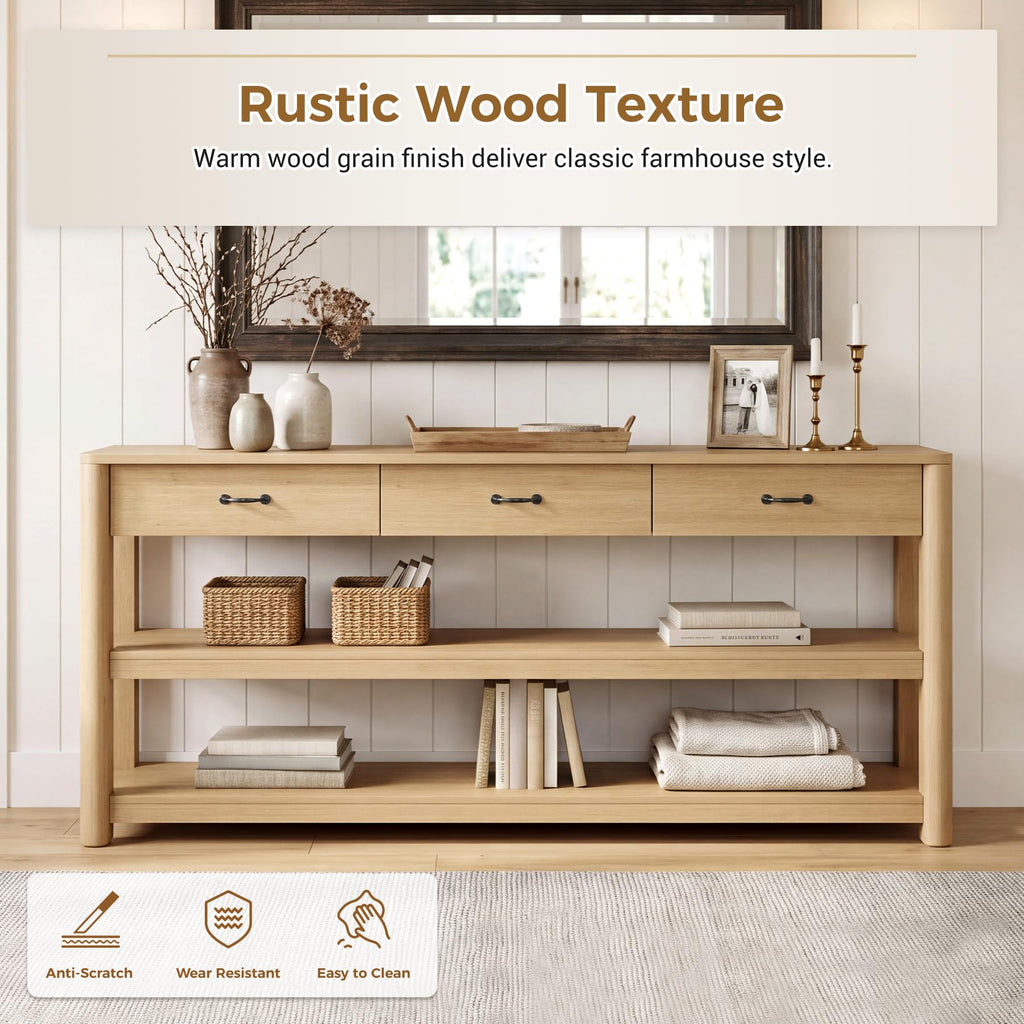 Oak Console Table with Storage Drawers F943259