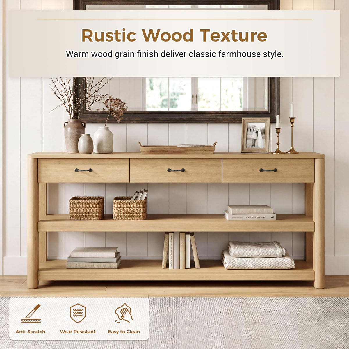 Oak Console Table with Storage Drawers F943259
