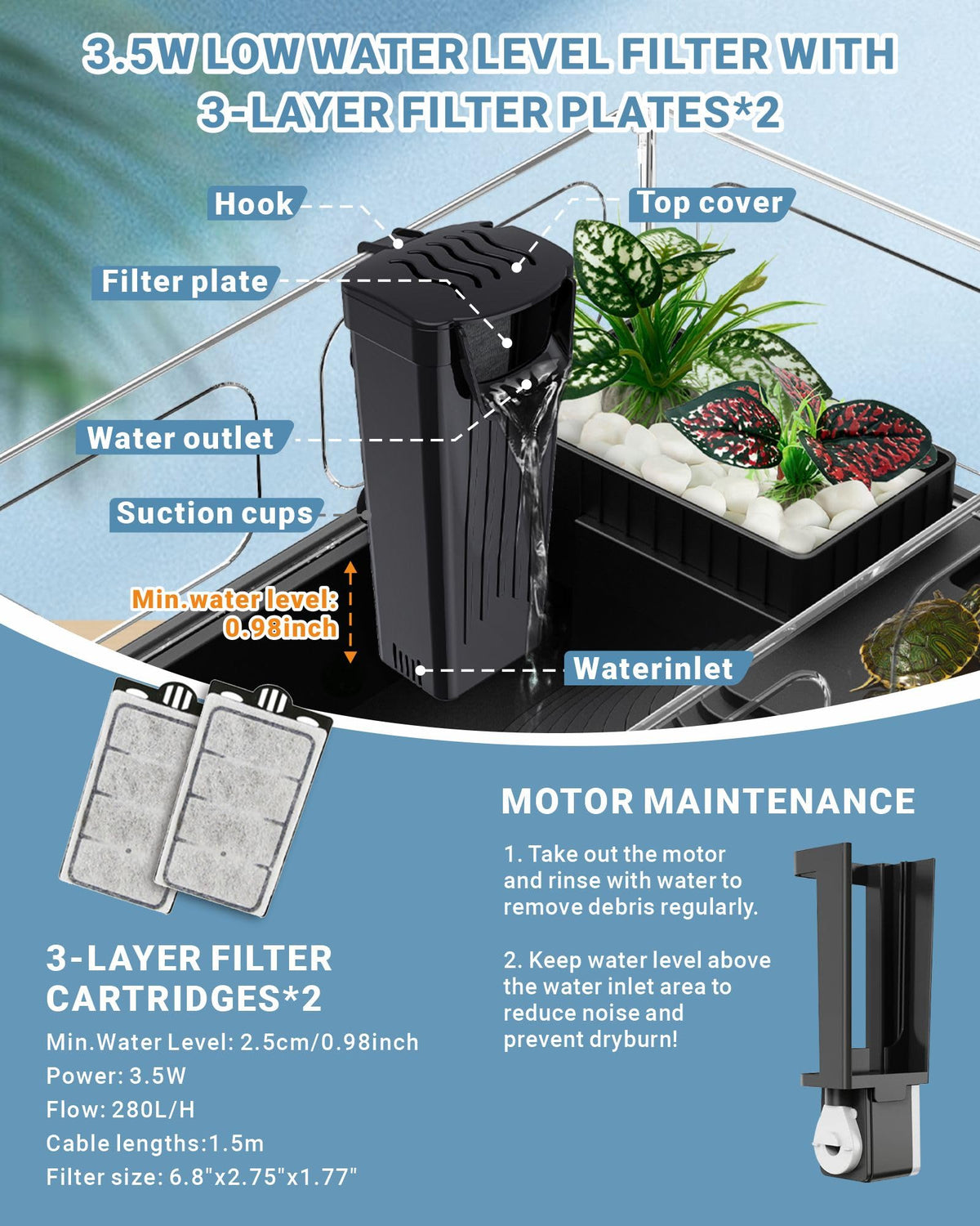Small Turtle Tank Kit with Adjustable Lamp and Filter O407