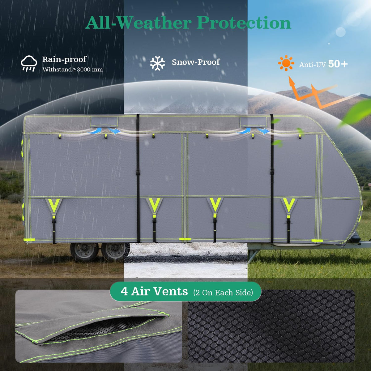 600D Oxford Waterproof Rip-Stop RV Cover 24-27ft with 4 Tire Covers L40076