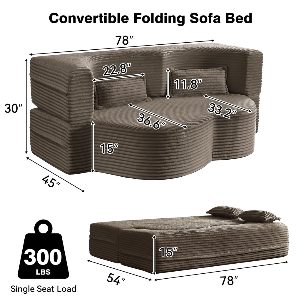 Brown Corduroy Convertible Futon Sofa Bed X560
