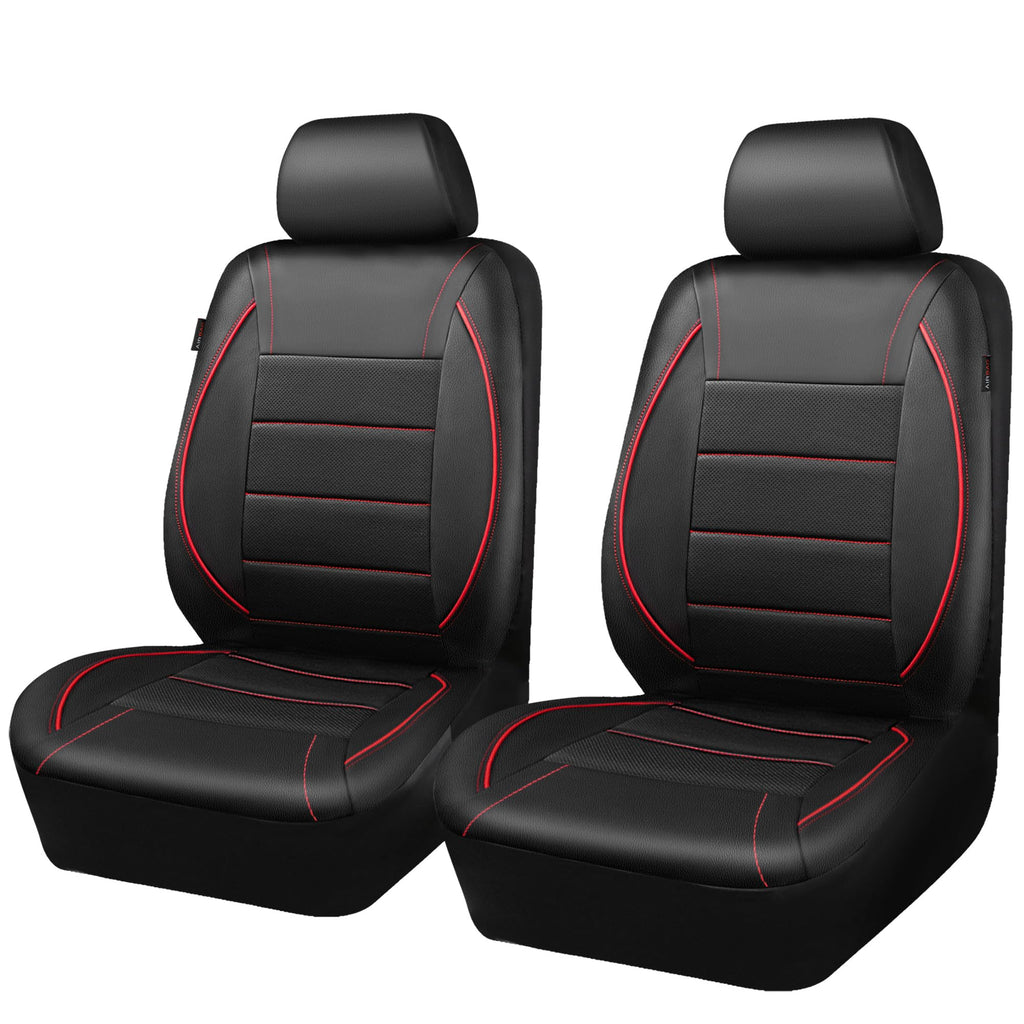 Black Red Faux Leather Front Seat Covers U712