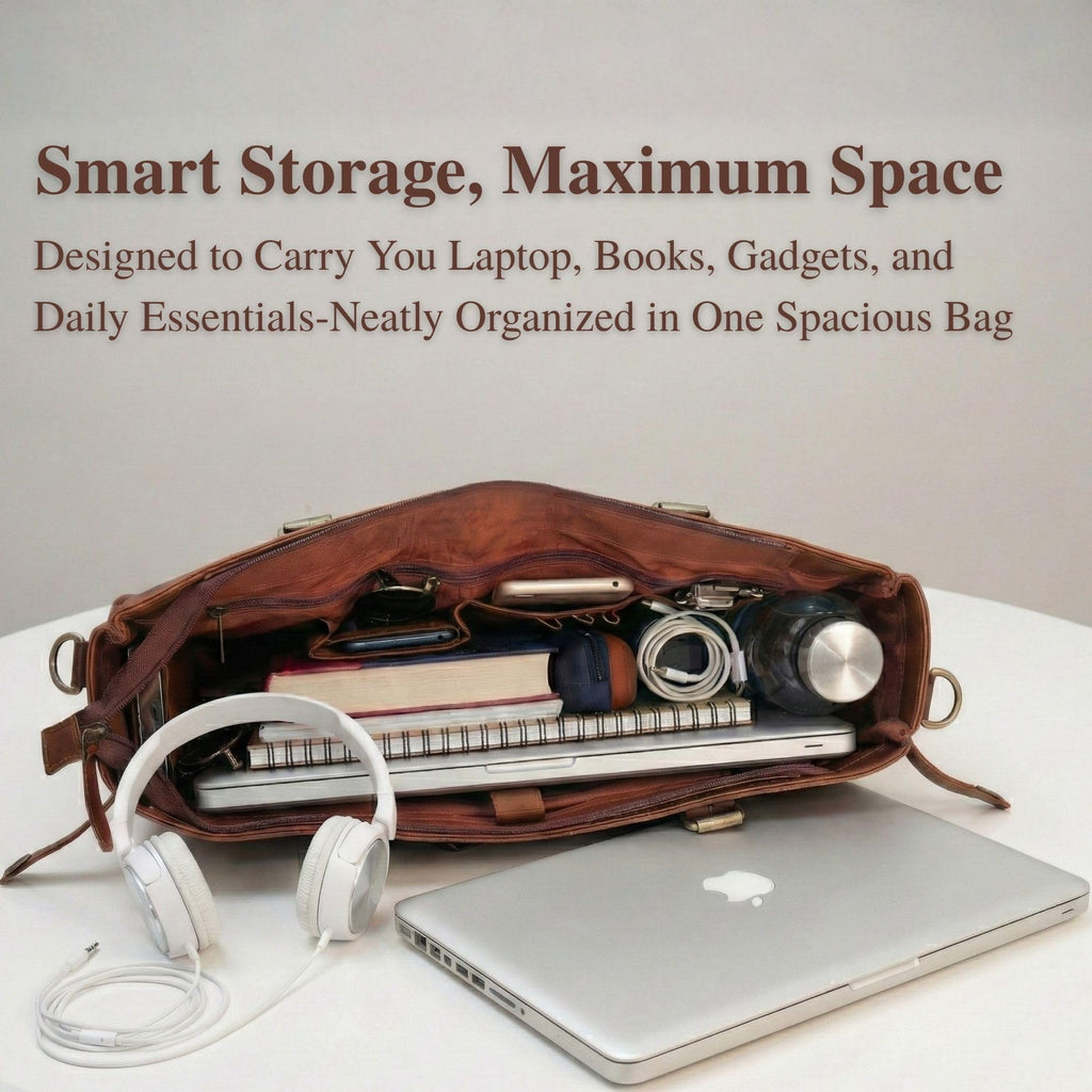 17-inch Large Brown Genuine Leather Laptop Bag I4006