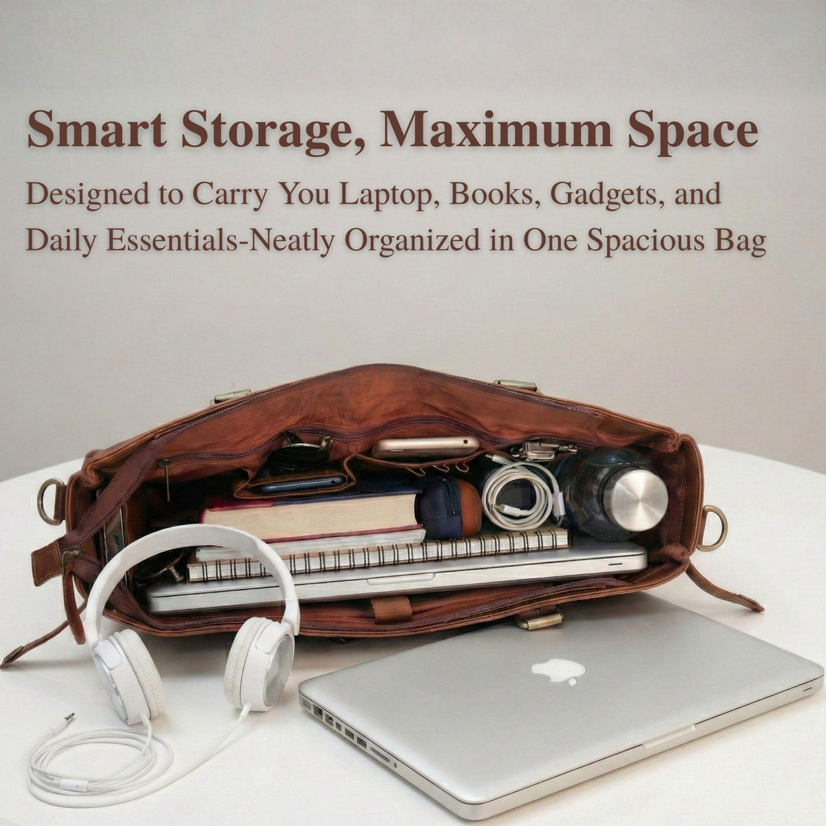 17-inch Large Brown Genuine Leather Laptop Bag I4006