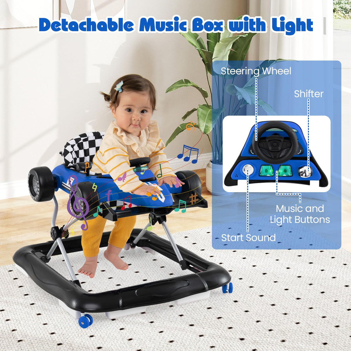 Foldable Baby Walker with Adjustable Heights and Wheels Q185