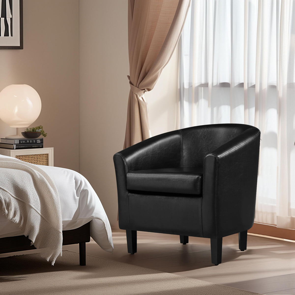 Black Faux Leather Barrel Accent Chairs Y231
