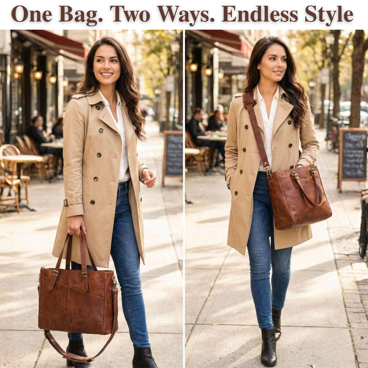 17-inch Large Brown Genuine Leather Laptop Bag I4006