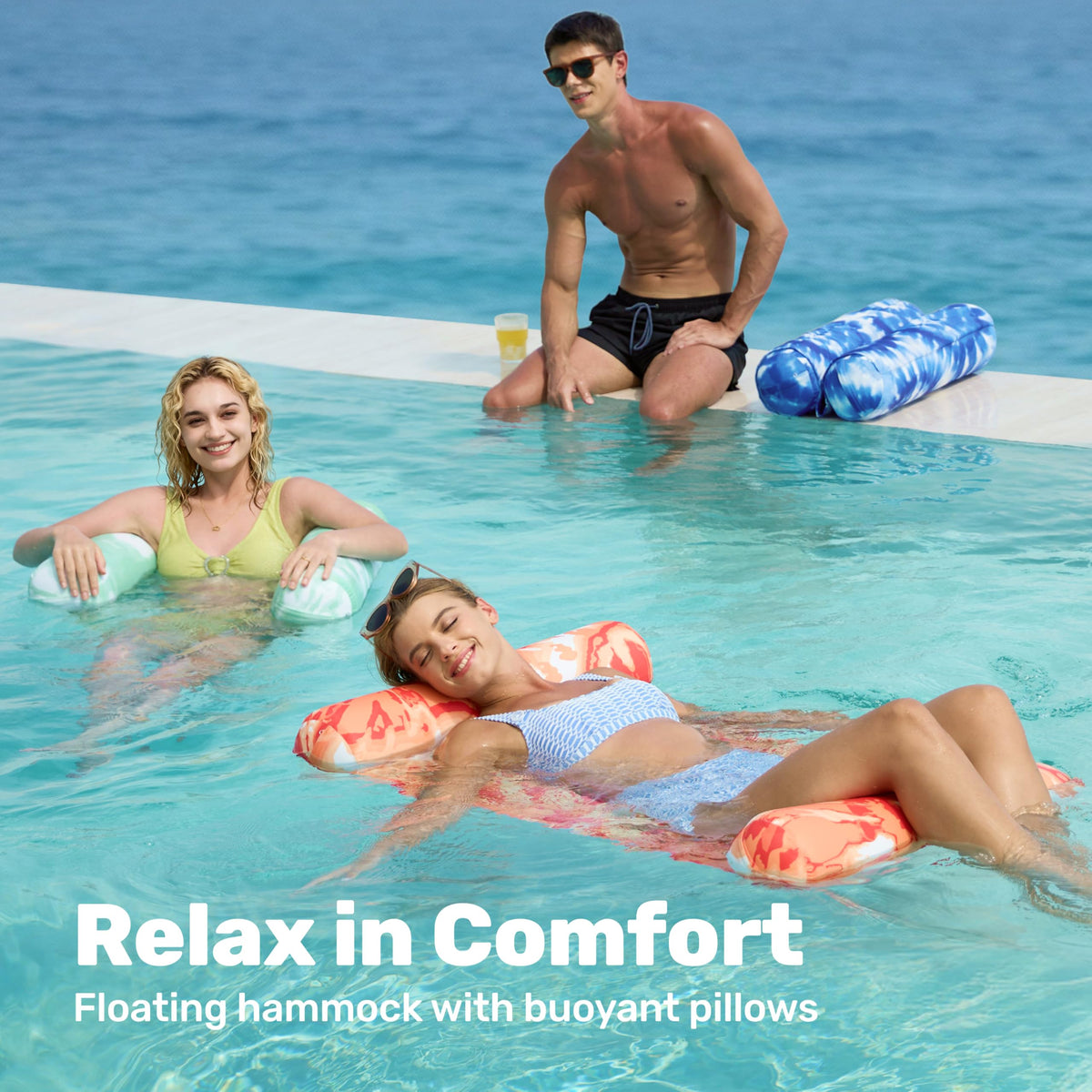 3 Pack 4-in-1 Inflatable Pool Floats Water Hammock Lounges D75006
