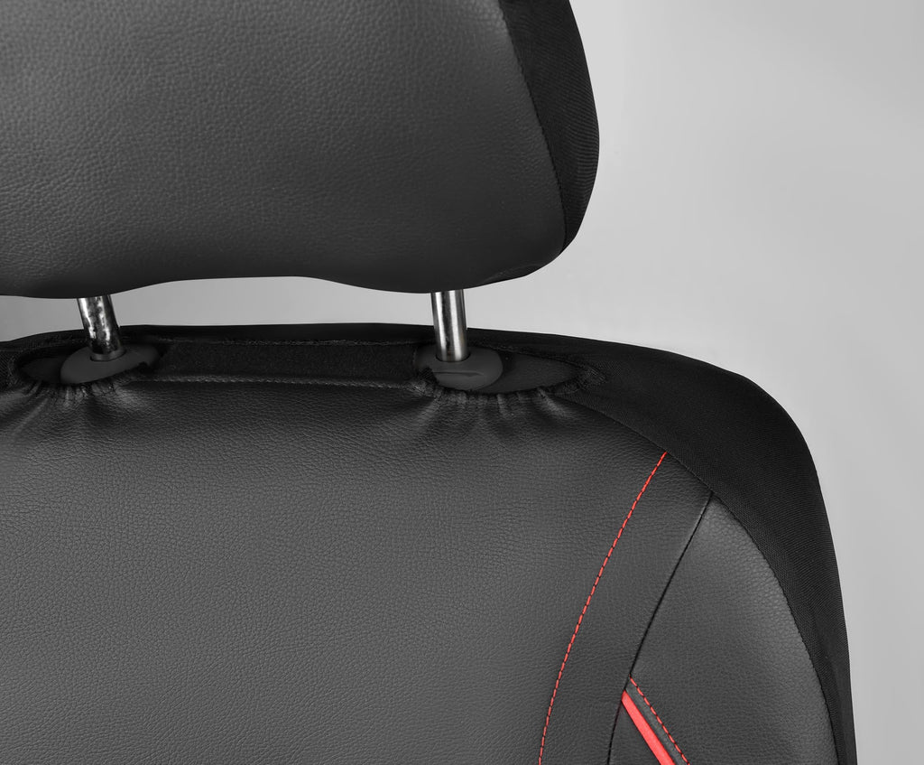 Black Red Faux Leather Front Seat Covers U712