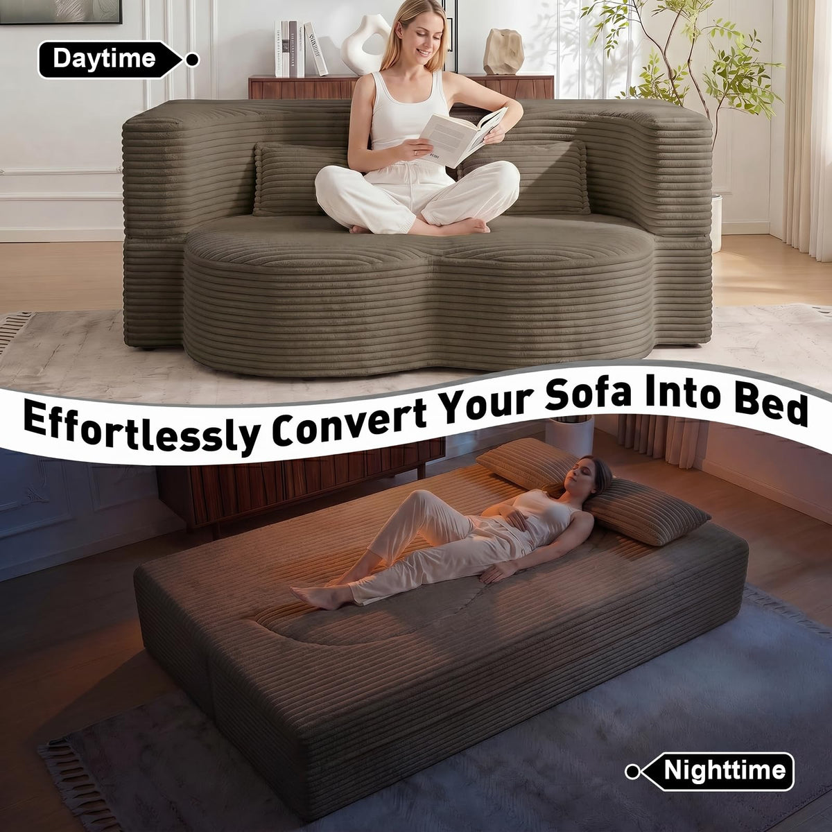 Brown Corduroy Convertible Futon Sofa Bed X560