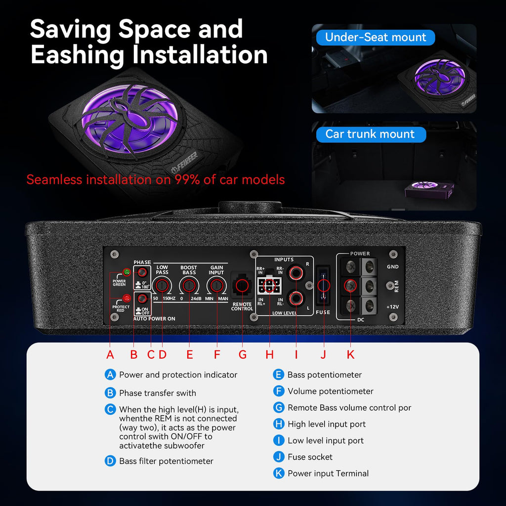 10" 1200W UnderSeat Subwoofer and Amp Package T245