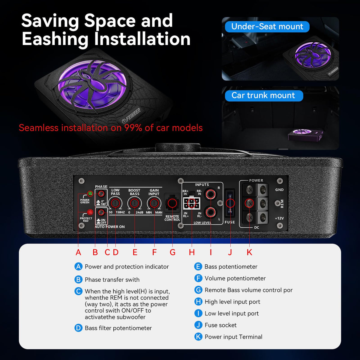 10" 1200W UnderSeat Subwoofer and Amp Package T245