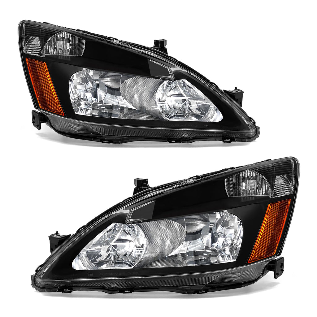 2003-2007 Honda Accord Black Headlights Assembly Pair T90391