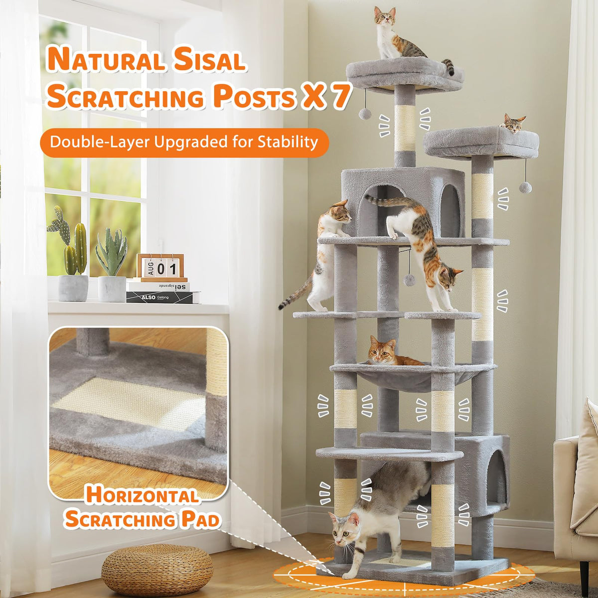 72" Cat Tree with Hammock & Condos Z82092