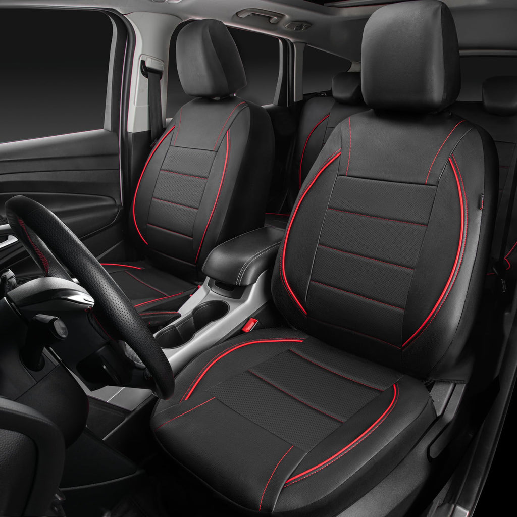 Black Red Faux Leather Front Seat Covers U712