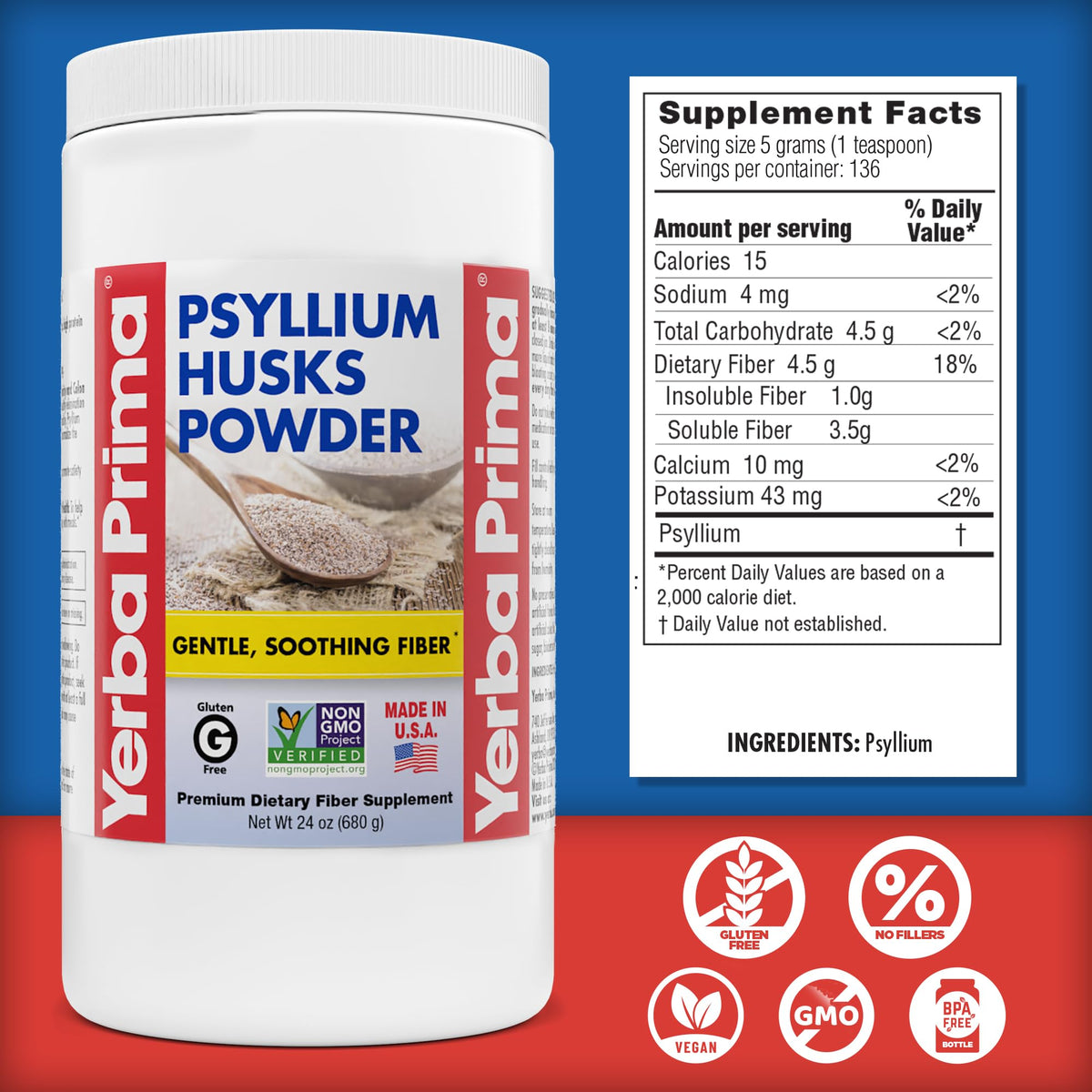 24 oz Unflavored Psyllium Husk Powder Fiber Supplement T879