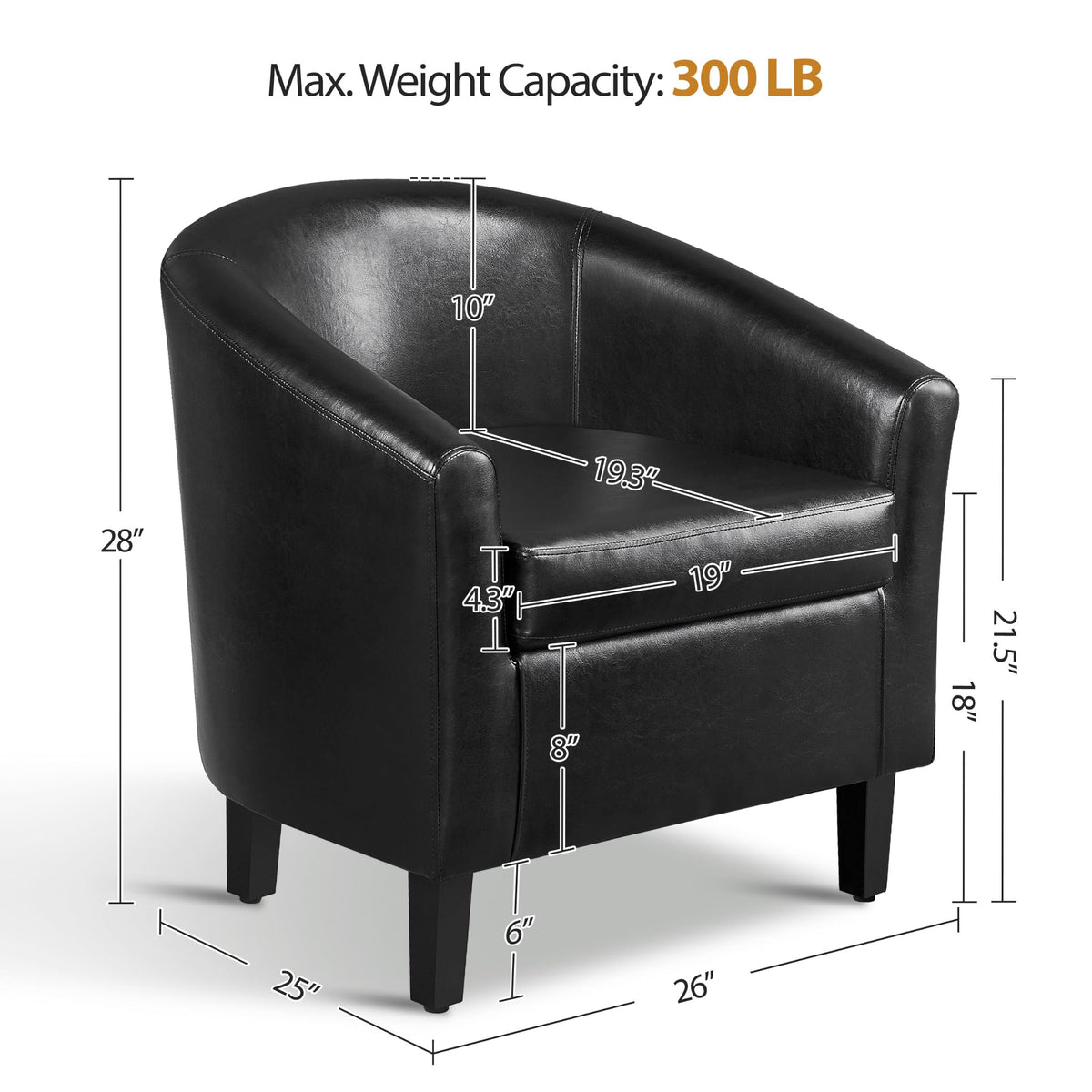 Black Faux Leather Barrel Accent Chairs Y231